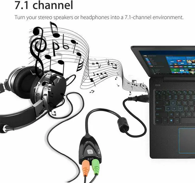 Alt view image 5 of 7 - BONAEVER External 7.1 Channel USB Sound Card Mic Headphone Adapter Cable for PC Laptop