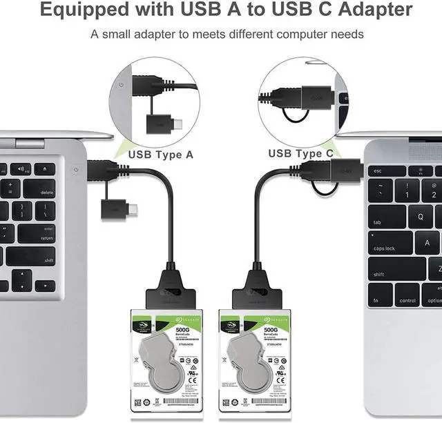 Alt view image 2 of 5 - BONAEVER SATA 22 Pin 2.5 inch Female to USB 3.0 & Type-C Male USB-C USB 3.0 SATA Adapter Hard Disk Driver SSD Adapter Cable for MacBook & Laptop