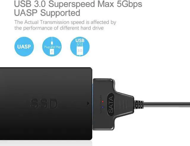 Alt view image 4 of 7 - BONAEVER USB 3.0 SATA Adapter 2.5 Inch SATA to USB 3.0 Cable 22 Pin 7+15 HDD / SSD Cord Support UASP Serial ATA III Compatible for 2.5 SATA Hard Drive (USB C to SATA)