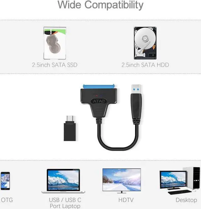 Alt view image 5 of 7 - BONAEVER USB 3.0 SATA Adapter 2.5 Inch SATA to USB 3.0 Cable 22 Pin 7+15 HDD / SSD Cord Support UASP Serial ATA III Compatible for 2.5 SATA Hard Drive (USB C to SATA)