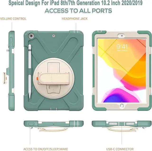 Alt view image 6 of 7 - BONAEVER For iPad 9th Generation Case iPad 8th/7th Generation 10.2 Case with Pencil Holder Stand and Strap Shoulder Strap zenrich Rugged Case for iPad 10.2 inch 2021/2020/2019 Dark Green