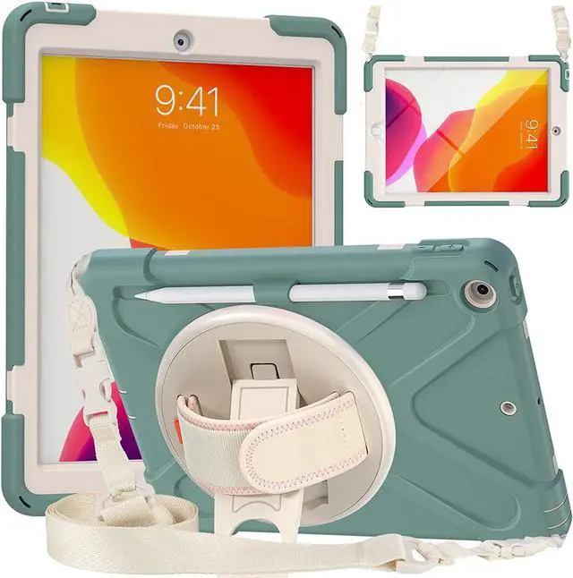 Main image of BONAEVER For iPad 9th Generation Case iPad 8th/7th Generation 10.2 Case with Pencil Holder Stand and Strap Shoulder Strap zenrich Rugged Case for iPad 10.2 inch 2021/2020/2019 Dark Green