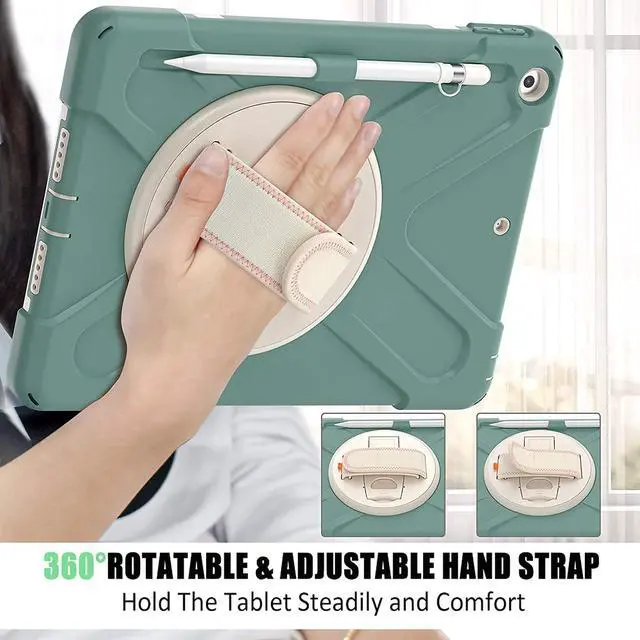 Alt view image 2 of 7 - BONAEVER For iPad 9th Generation Case iPad 8th/7th Generation 10.2 Case with Pencil Holder Stand and Strap Shoulder Strap zenrich Rugged Case for iPad 10.2 inch 2021/2020/2019 Dark Green