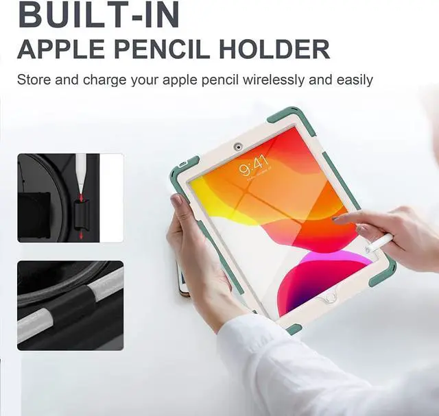 Alt view image 7 of 7 - BONAEVER For iPad 9th Generation Case iPad 8th/7th Generation 10.2 Case with Pencil Holder Stand and Strap Shoulder Strap zenrich Rugged Case for iPad 10.2 inch 2021/2020/2019 Dark Green