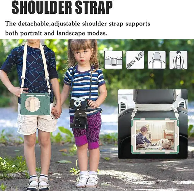 Alt view image 3 of 7 - BONAEVER For iPad 9th Generation Case iPad 8th/7th Generation 10.2 Case with Pencil Holder Stand and Strap Shoulder Strap zenrich Rugged Case for iPad 10.2 inch 2021/2020/2019 Dark Green