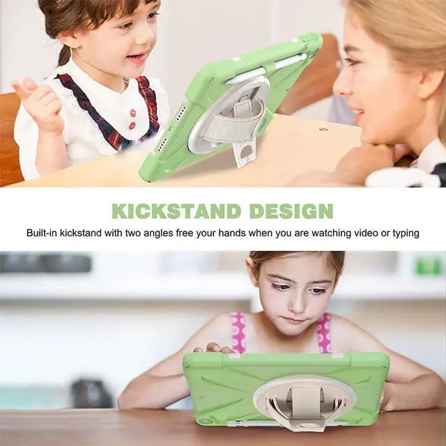 Alt view image 4 of 6 - BONAEVER For iPad 9th Generation Case iPad 8th/7th Generation 10.2 Case with Pencil Holder Stand and Strap Shoulder Strap zenrich Rugged Case for iPad 10.2 inch 2021/2020/2019 Green