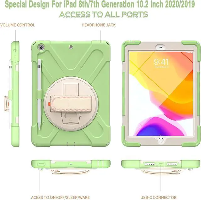 Alt view image 6 of 6 - BONAEVER For iPad 9th Generation Case iPad 8th/7th Generation 10.2 Case with Pencil Holder Stand and Strap Shoulder Strap zenrich Rugged Case for iPad 10.2 inch 2021/2020/2019 Green