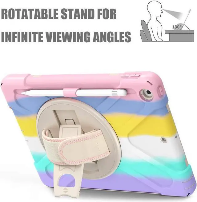 Alt view image 3 of 7 - BONAEVER For iPad 9th Generation Case iPad 8th/7th Generation 10.2 Case with Pencil Holder Stand and Strap Shoulder Strap zenrich Rugged Case for iPad 10.2 inch 2021/2020/2019 Pink/White