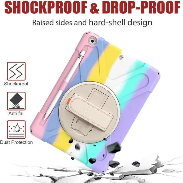 Alt view image 6 of 7 - BONAEVER For iPad 9th Generation Case iPad 8th/7th Generation 10.2 Case with Pencil Holder Stand and Strap Shoulder Strap zenrich Rugged Case for iPad 10.2 inch 2021/2020/2019 Pink/White