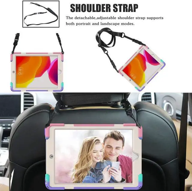 Alt view image 5 of 7 - BONAEVER For iPad 9th Generation Case iPad 8th/7th Generation 10.2 Case with Pencil Holder Stand and Strap Shoulder Strap zenrich Rugged Case for iPad 10.2 inch 2021/2020/2019 Pink/White