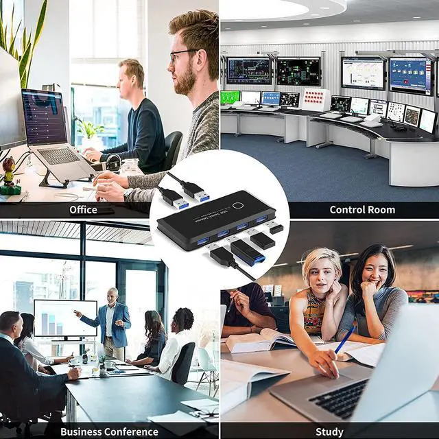 Alt view image 6 of 6 - BONAEVER USB 3.0 Switch Selector KVM Switcher for 2 PC Sharing 4 USB Devices Mouse Keyboard Scanner Printer Computer with One Button Swapping 2 USB Cable