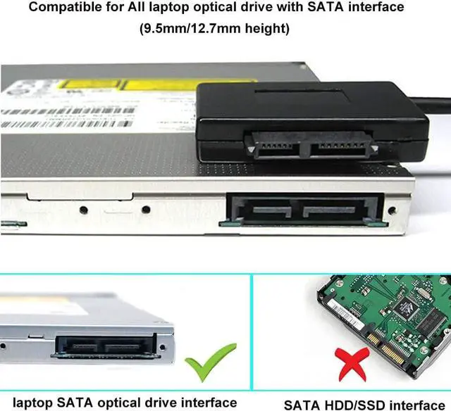 Alt view image 2 of 7 - BONAEVER USB 2.0 to 13 Pin Slimline SATA Laptop CD/DVD ROM Optical Drive Adapter Cable Black - 35cm