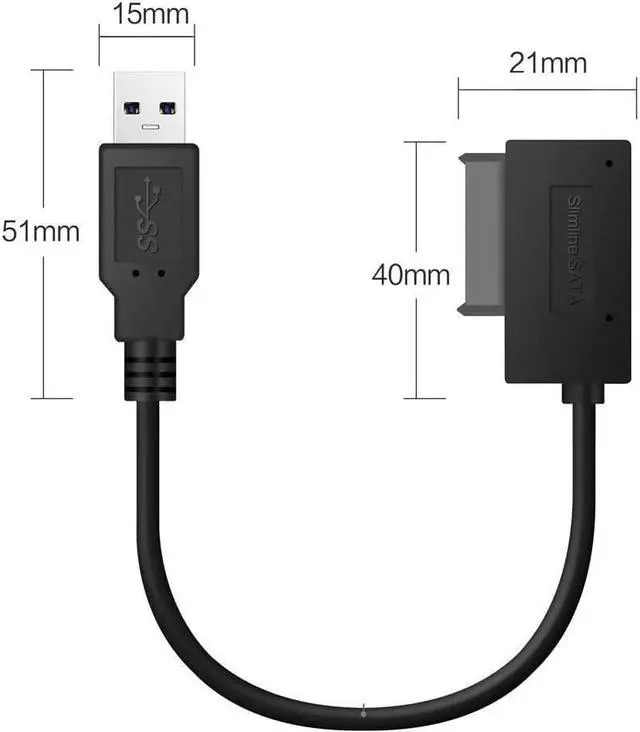 Alt view image 5 of 7 - BONAEVER USB 2.0 to 13 Pin Slimline SATA Laptop CD/DVD ROM Optical Drive Adapter Cable Black - 35cm