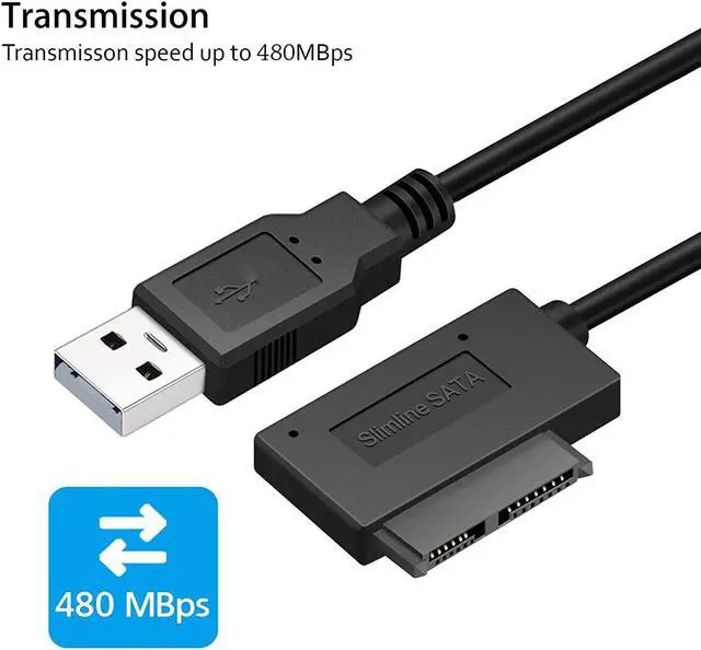 Alt view image 4 of 7 - BONAEVER USB 2.0 to 13 Pin Slimline SATA Laptop CD/DVD ROM Optical Drive Adapter Cable Black - 35cm