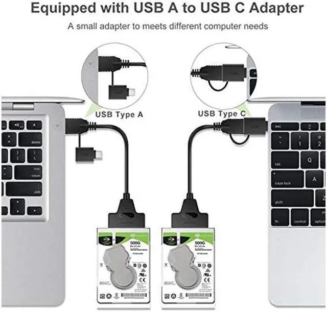 Alt view image 2 of 6 - BONAEVER USB 3.0 Type C to SATA Adapter Cable USB 3.0/Type-C to SSD/2.5 Inch SATA Hard Drive Adapter Super Speed 2.5 Inch HDD/SSD Hard Drive Driver Converter/Adapter Cable (Supports UASP SATA III)