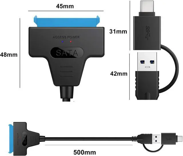 Alt view image 4 of 6 - BONAEVER USB 3.0 Type C to SATA Adapter Cable USB 3.0/Type-C to SSD/2.5 Inch SATA Hard Drive Adapter Super Speed 2.5 Inch HDD/SSD Hard Drive Driver Converter/Adapter Cable (Supports UASP SATA III)