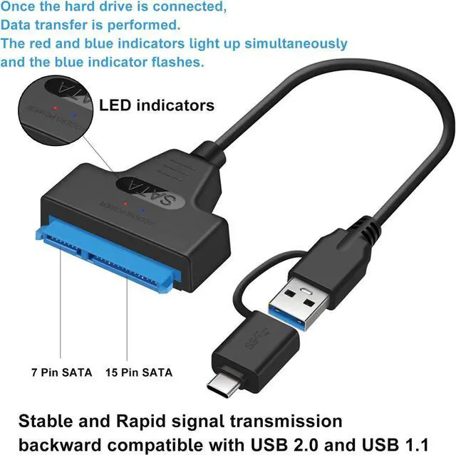Alt view image 6 of 6 - BONAEVER USB 3.0 Type C to SATA Adapter Cable USB 3.0/Type-C to SSD/2.5 Inch SATA Hard Drive Adapter Super Speed 2.5 Inch HDD/SSD Hard Drive Driver Converter/Adapter Cable (Supports UASP SATA III)