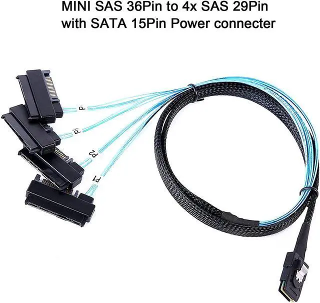 Alt view image 4 of 6 - BONAEVER Mini-SAS a SAS-Cable: 0.5 M Mini-SAS interno SFF-8087 a SFF-8482 4X SAS 29 pines con cable adaptador SATA-Power (1.6 pies)