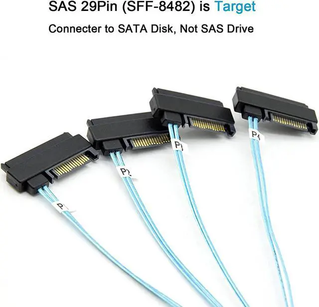 Alt view image 3 of 6 - BONAEVER Mini-SAS a SAS-Cable: 0.5 M Mini-SAS interno SFF-8087 a SFF-8482 4X SAS 29 pines con cable adaptador SATA-Power (1.6 pies)