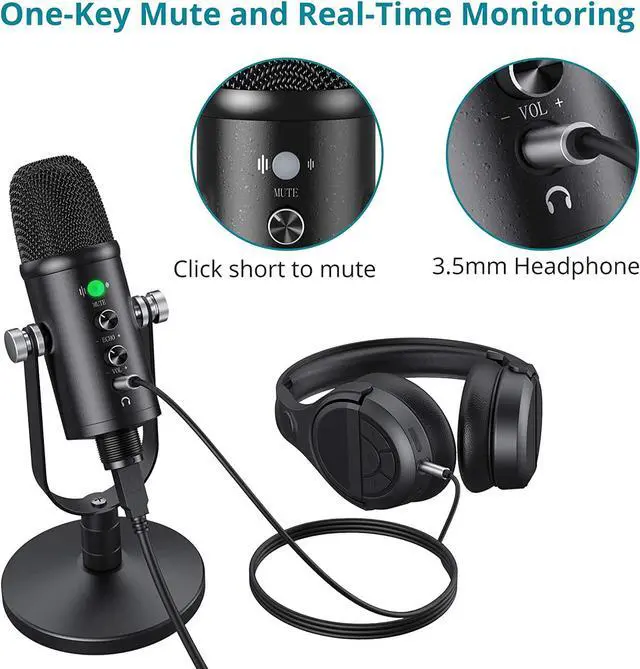 Alt view image 3 of 7 - BONAEVER USB Microphone Cardioid USB Microphone Condenser Microphone PC Gaming Computer Microphone with Round Support for Streaming Podcasting Vocal Recording Compatible with Windows Desktop Laptop