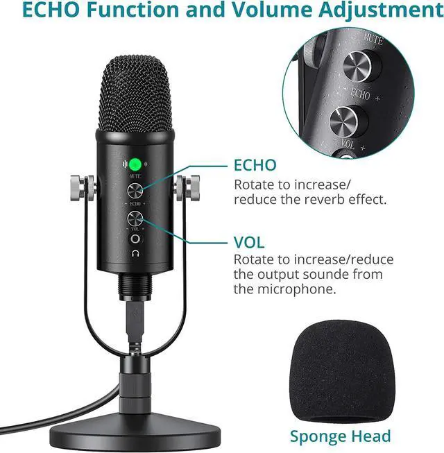 Alt view image 6 of 7 - BONAEVER USB Microphone Cardioid USB Microphone Condenser Microphone PC Gaming Computer Microphone with Round Support for Streaming Podcasting Vocal Recording Compatible with Windows Desktop Laptop