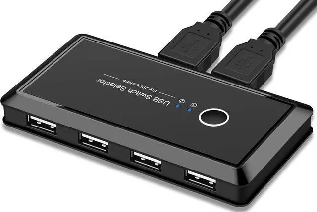 Main image of BONAEVER USB Switcher Selector 4 Port 2 Computers USB 2.0 Peripheral Switcher Adapter Hub for PC Printer Scanner Mouse Keyboard with One Button Switch