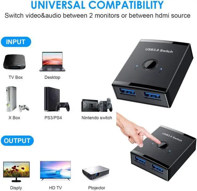 Alt view image 3 of 7 - BONAEVER usb switch kvm usb hub 3.0 switcher selector kvm switch for keyboard pc mouse printer 1 pc sharing 2 devices