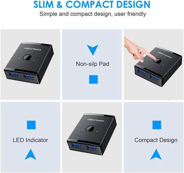 Alt view image 2 of 7 - BONAEVER usb switch kvm usb hub 3.0 switcher selector kvm switch for keyboard pc mouse printer 1 pc sharing 2 devices