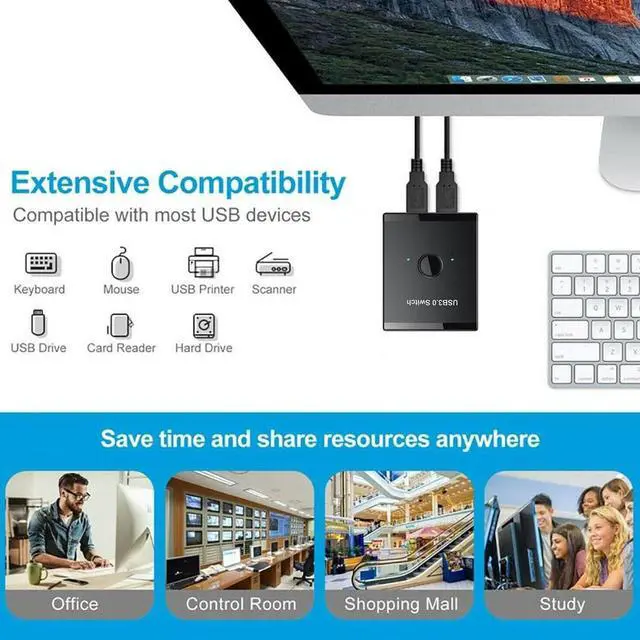 Alt view image 5 of 7 - BONAEVER usb switch kvm usb hub 3.0 switcher selector kvm switch for keyboard pc mouse printer 1 pc sharing 2 devices