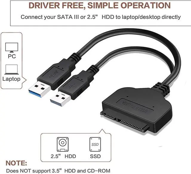 Alt view image 2 of 7 - BONAEVER USB 3.0 to SATA 22pin Data Power Cable Adapter for Laptop HDD 2.5 inch HDD or SSD Hard Disk Drive Black
