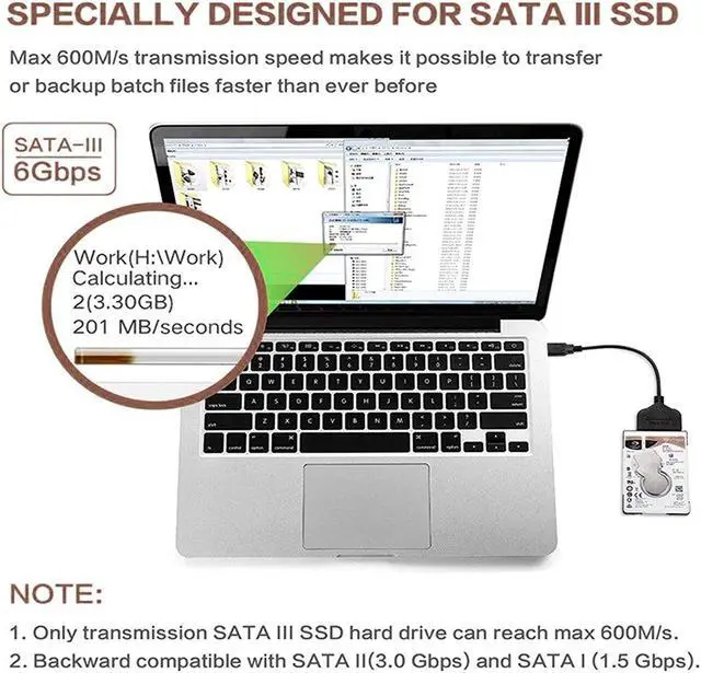 Alt view image 7 of 7 - BONAEVER USB 3.0 to SATA 22pin Data Power Cable Adapter for Laptop HDD 2.5 inch HDD or SSD Hard Disk Drive Black