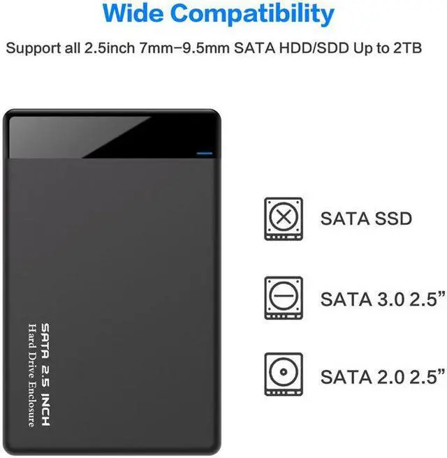 Alt view image 2 of 6 - BONAEVER SATA 2.5-inch USB 3.0 Mobile Hard Drive Box 5Gbps Laptop External Hard Drive Enclosure Hard Disk Case Maximum Support 3BT