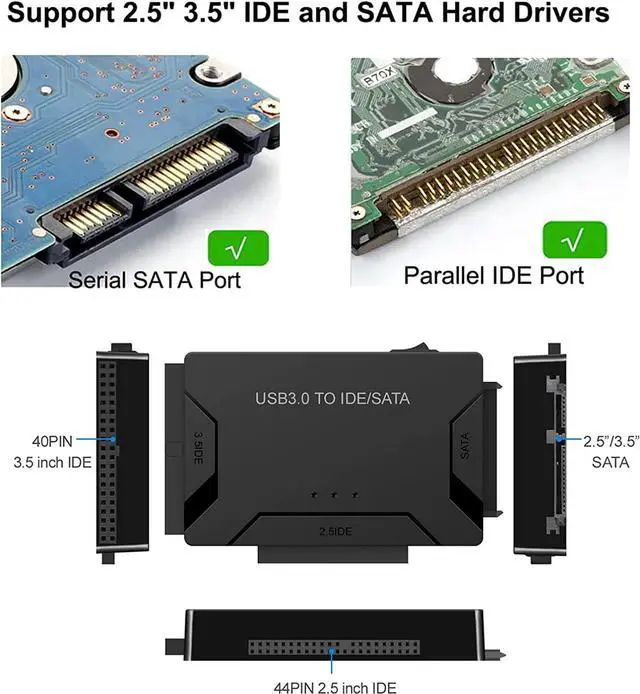 Alt view image 5 of 7 - BONAEVER SATA / IDE to USB 3.0 Adapter Hard Drive Reader for Universal 2.5 3.5-Inch IDE SATA External HDD/SSD with 12V 2A Power Supply Support 6TB