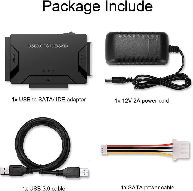 Alt view image 7 of 7 - BONAEVER SATA / IDE to USB 3.0 Adapter Hard Drive Reader for Universal 2.5 3.5-Inch IDE SATA External HDD/SSD with 12V 2A Power Supply Support 6TB