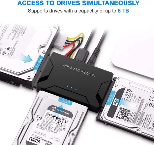 Alt view image 2 of 7 - BONAEVER SATA / IDE to USB 3.0 Adapter Hard Drive Reader for Universal 2.5 3.5-Inch IDE SATA External HDD/SSD with 12V 2A Power Supply Support 6TB