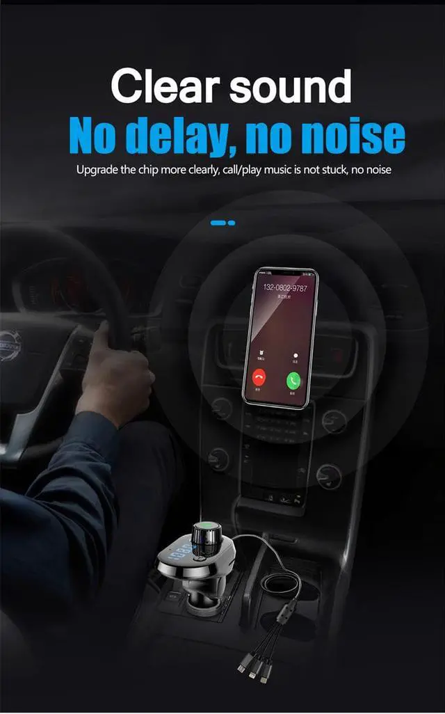 Alt view image 4 of 6 - BONAEVER 3.1A Car Charger Built-in 3 USB Ports Charging Data Cable Bluetooth 5.0 FM Transmitter Wireless H sfree Auto Audio Receiver MP3 Player Fast Charger