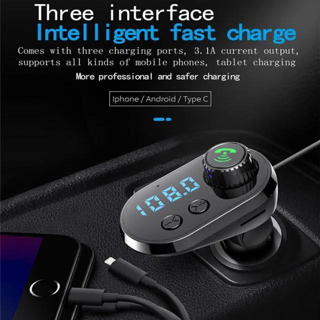 Alt view image 2 of 6 - BONAEVER 3.1A Car Charger Built-in 3 USB Ports Charging Data Cable Bluetooth 5.0 FM Transmitter Wireless H sfree Auto Audio Receiver MP3 Player Fast Charger