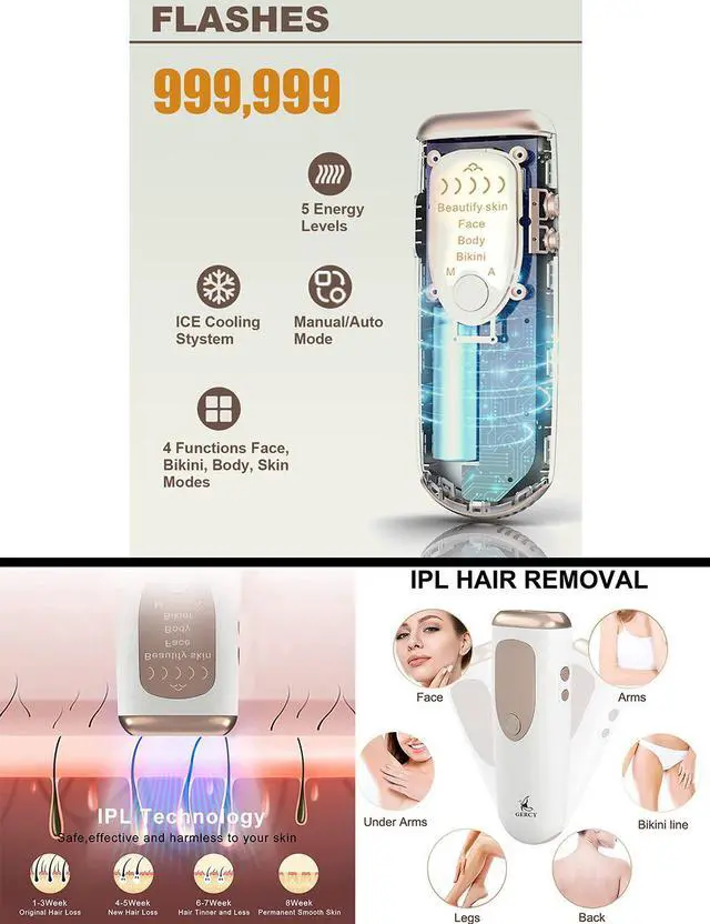 Alt view image 7 of 7 - BONAEVER Laser Hair Removal for Women Permanent Painless at-Home IPL Hair Removal Device Upgraded to 999999 Flashes 5 Level Energy Adjustable & 6 Flash Modes for Beautify Skin Face Body Bikini