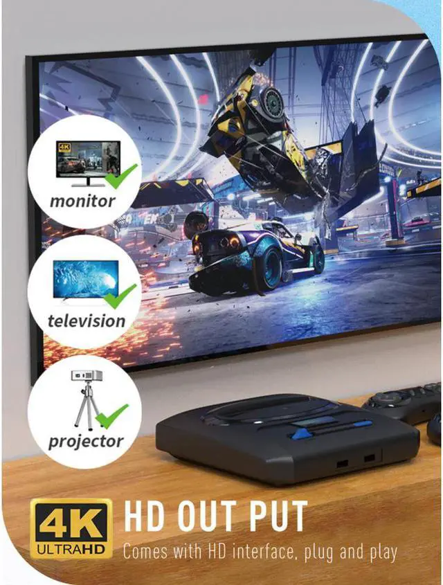 Alt view image 5 of 6 - BONAEVER 16 Bit Md Retro Video Game Wireless Console Game Standick 4k Hdmi Built-in 1913 Classic Games for Sega Genesis Mini / Mega Drive