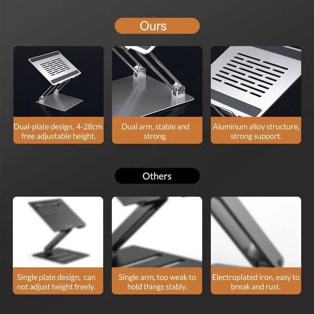 Alt view image 6 of 7 - BONAEVER Portable Laptop Riser Aluminum Adjustable Laptop Stand Ergonomic Computer Notebook Stand andolder with Heat-Vent for MacBook Air Pro Dell XPS HP (Up To 17'')