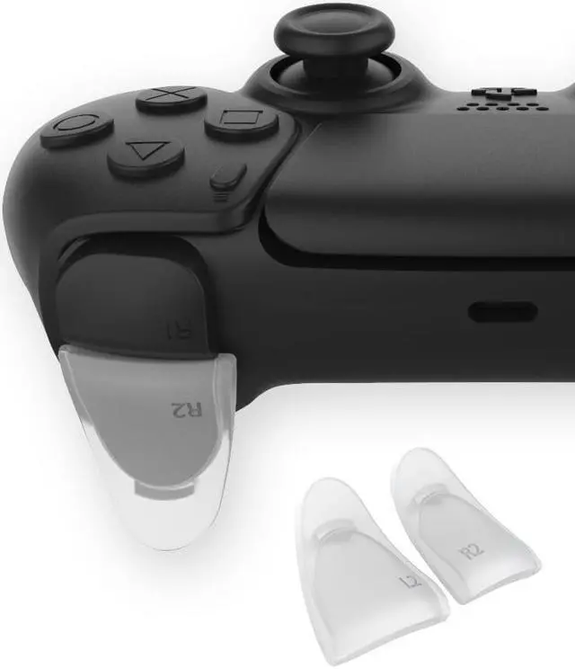 Alt view image 2 of 4 - BONAEVER Trigger Extender with 8 Pcs Thumb Stick Grips for PS5 DualSense Controller Play Standation 5 Accessories Clear