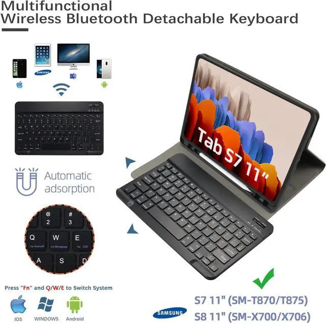 Alt view image 3 of 7 - BONAEVER Keyboard Case for Samsung Galaxy Tab S8 / Tab S7 11 inch (Model for SM-X700/X706/T870/T875/T878) Wireless KeyboardSlim Stand Cover with Pen Holder