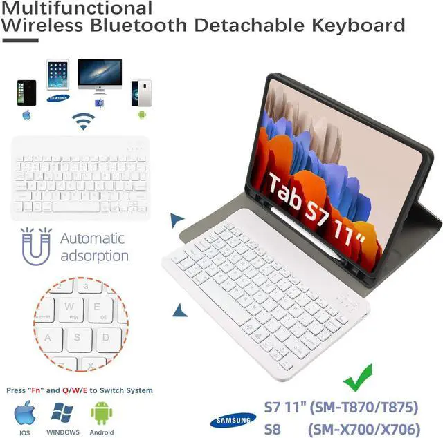 Alt view image 3 of 7 - BONAEVER Keyboard Case for Samsung Galaxy Tab S8 / Tab S7 11 inch (Model for SM-X700/X706/T870/T875/T878) Wireless KeyboardSlim Stand Cover with Pen Holder Rose Gold