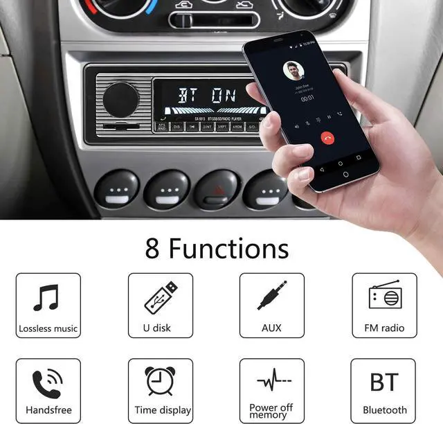 Alt view image 5 of 7 - BONAEVER Bluetooth Vintage Car Standereo MP3 Player Dual Knob Audio Classic Standereos USB/SD/MP3/AUX FM WMA/WAV Radio Receiver H s Free Wireless Remote Control Built-in Microphone