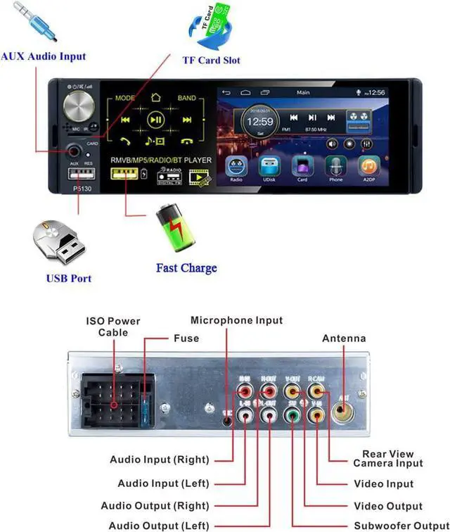 Alt view image 3 of 7 - BONAEVER Single DIN Car Bluetooth Radio with 4 Inch Capacitive Touch Screen FM/AM/RDS Standereo Radio Receiver with Dual USB/AUX-in/SD Port + Backup Camera Standeering Wheel Control