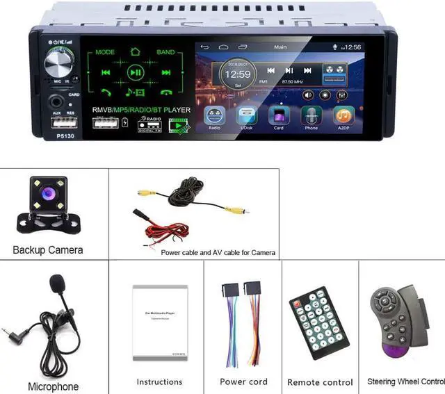 Alt view image 5 of 7 - BONAEVER Single DIN Car Bluetooth Radio with 4 Inch Capacitive Touch Screen FM/AM/RDS Standereo Radio Receiver with Dual USB/AUX-in/SD Port + Backup Camera Standeering Wheel Control