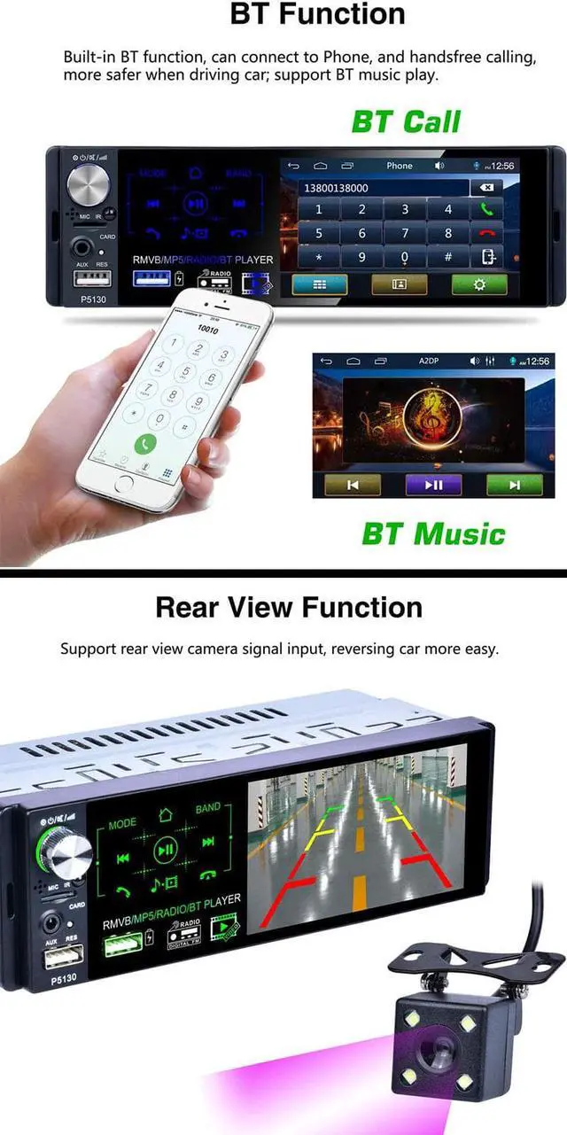 Alt view image 7 of 7 - BONAEVER Single DIN Car Bluetooth Radio with 4 Inch Capacitive Touch Screen FM/AM/RDS Standereo Radio Receiver with Dual USB/AUX-in/SD Port + Backup Camera Standeering Wheel Control