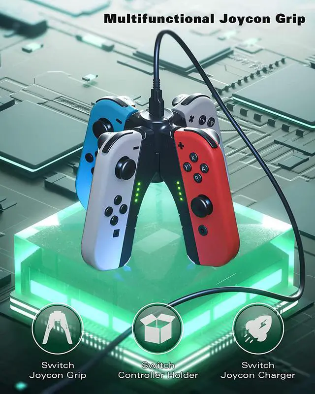 Alt view image 6 of 6 - BONAEVER 3 in 1 Joycon Charging Grip for Nintendo Switch/ OLED RTTACRTT 2 Pack Joy Con Charger/ Comfort Grip/ Standorage Switch Controller Holder for Switch Joycon & 3rd Party Joypad