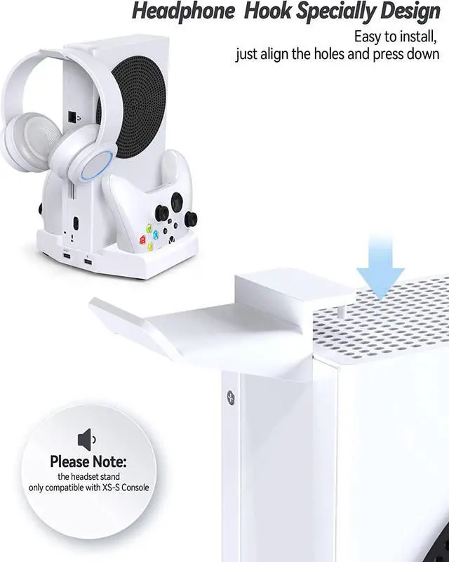 Alt view image 5 of 7 - BONAEVER Vertical Stand with Cooling Fan for Xbox Series S ConsoleDual Controller Charger Station 3 Level Adjustable Wind Speed Compatible with Xbox Series S Cooling Fan Station with Headset Holder