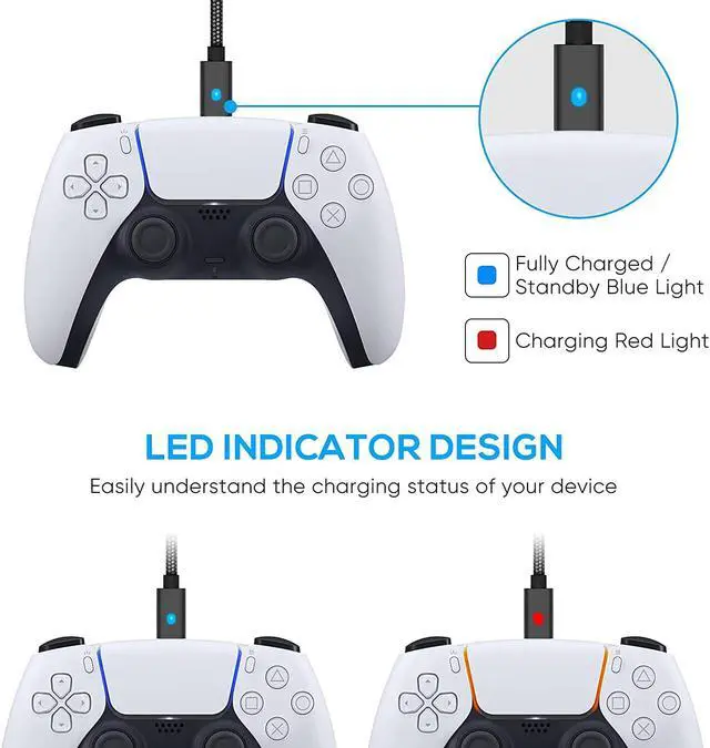 Alt view image 3 of 7 - 10FT Charging Cable for PS5 Controller, for Xbox Series X/S, for Switch Pro Controller and Phone, Fast Charger Cord Nylon Braided Type-C Ports Replacement with LED Indicator, Support Transfer Date